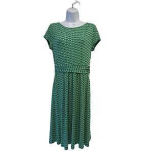 Boden Jersey Stretch Dress Green Gray Palm Leaves Cap Sleeve 6R EUC